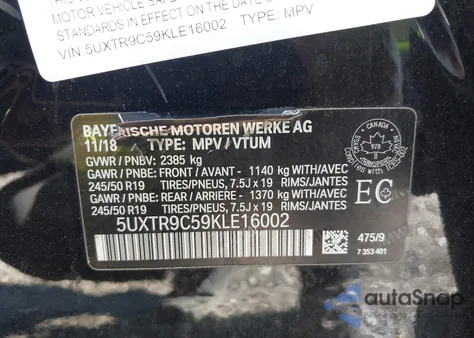 2019 BMW X3 xDrive30I z USA, uszkodzony, nr VIN 5UXTR9C59KLE16002